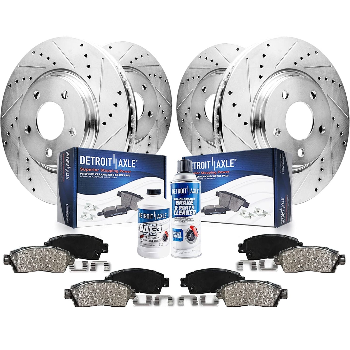 Detroit Axle - Brake Kit for Chrysler 300 Dodge Charger Challenger Magnum Drilled Slotted Disc Brake Rotors Ceramic Brakes Pads